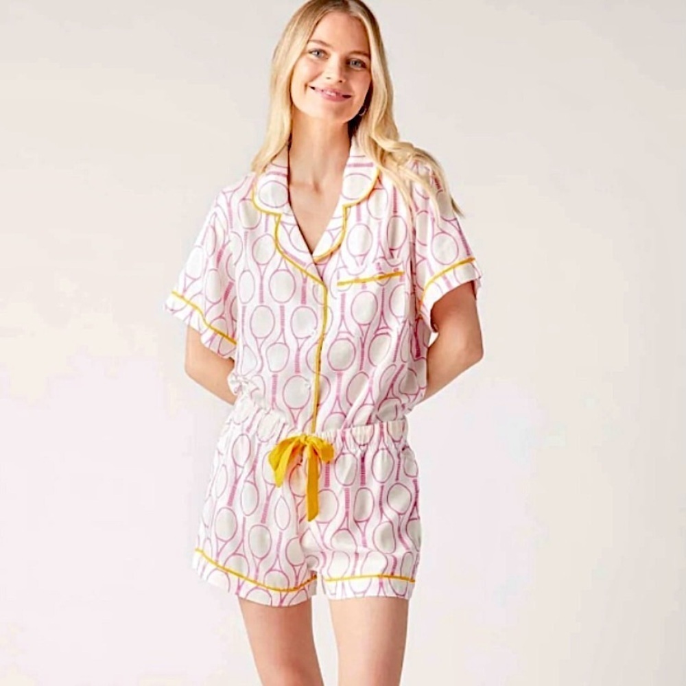New Katie Kime Novelty Print Tennis Time Pajama Short Set Top & Bottom 3XL / 2XL